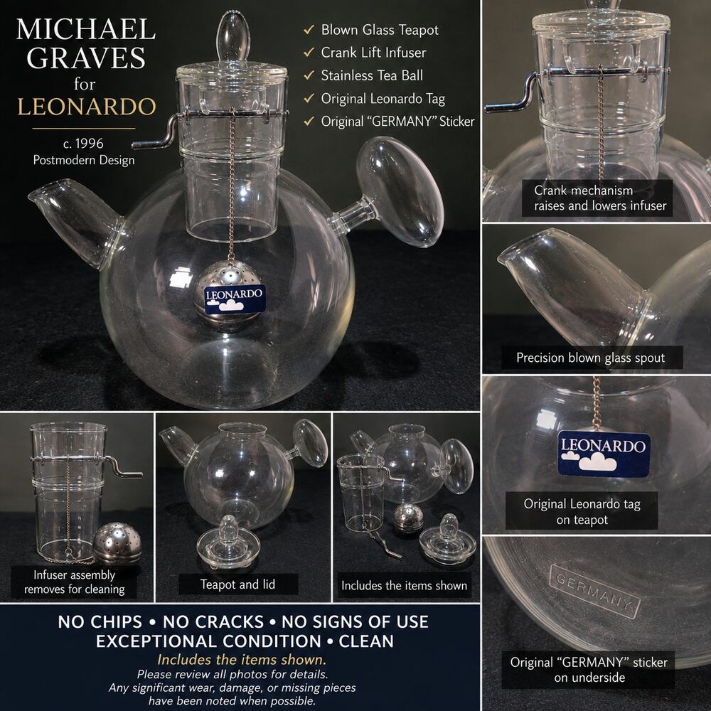 Michael Graves Leonardo Nanna Glass Teapot Germany Crank Infuser Postmodern 1996